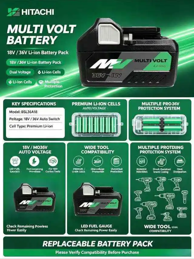 Original Hitachi HiKOKI 18V/36V 5.0Ah Rechargeable Battery  BSL1850 Consistent Powerful Energy Output