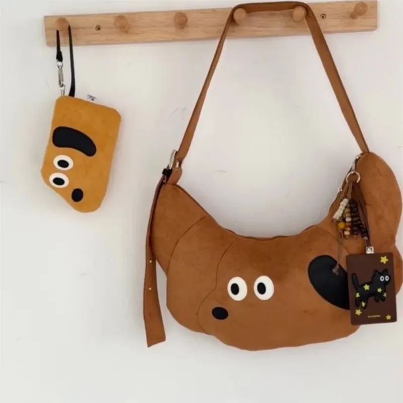 Cute Fluffy Puppy Crossbody Bag Women Large Capacity High Quality Fabric Half Moon Underarm Bag Ladies Cartoon Creative Bag Chic