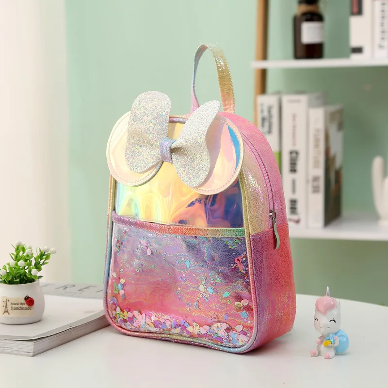 Unicorn Fantasy Color Schoolbag Kindergarten Rainbow Laser Backpack Children Cartoon Sequins Bright Pink Backpack