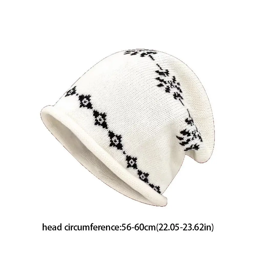الحلو كرة لولبية حافة الجاكار محبوك قبعة الصوف الدافئ الطباعة متماسكة قبعة لطيف الكورية حماية الأذن قبعة الشتاء #5