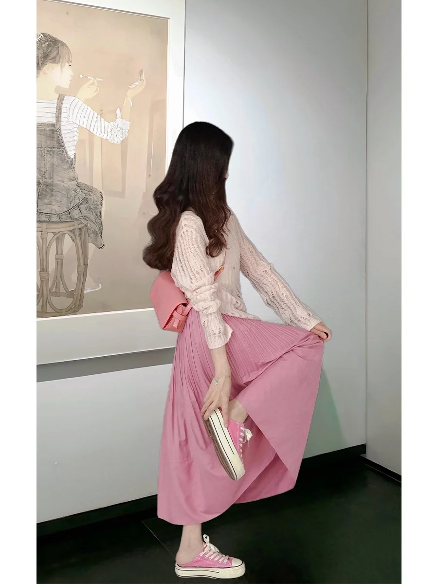 

Sweet Pink Autumn Outfit Women's Two-Piece Set Casual Sle Long Sve round Ne Polyester Fabric Tea System Matching