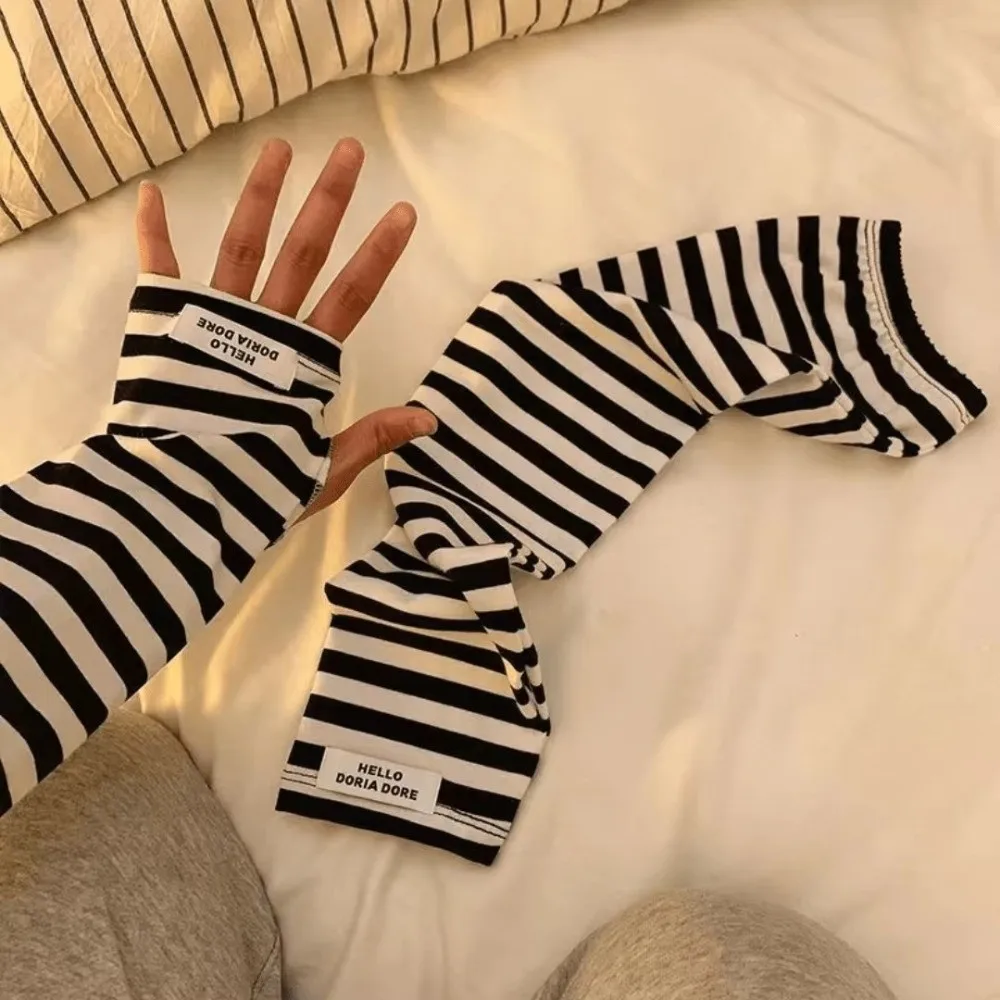 Y2k Color Strip Ice Arm Sleeve Long Harajuku Stripe UV Protection Arm Gloves Loose Anti-sunburn Ice Silk Sleeves Summer