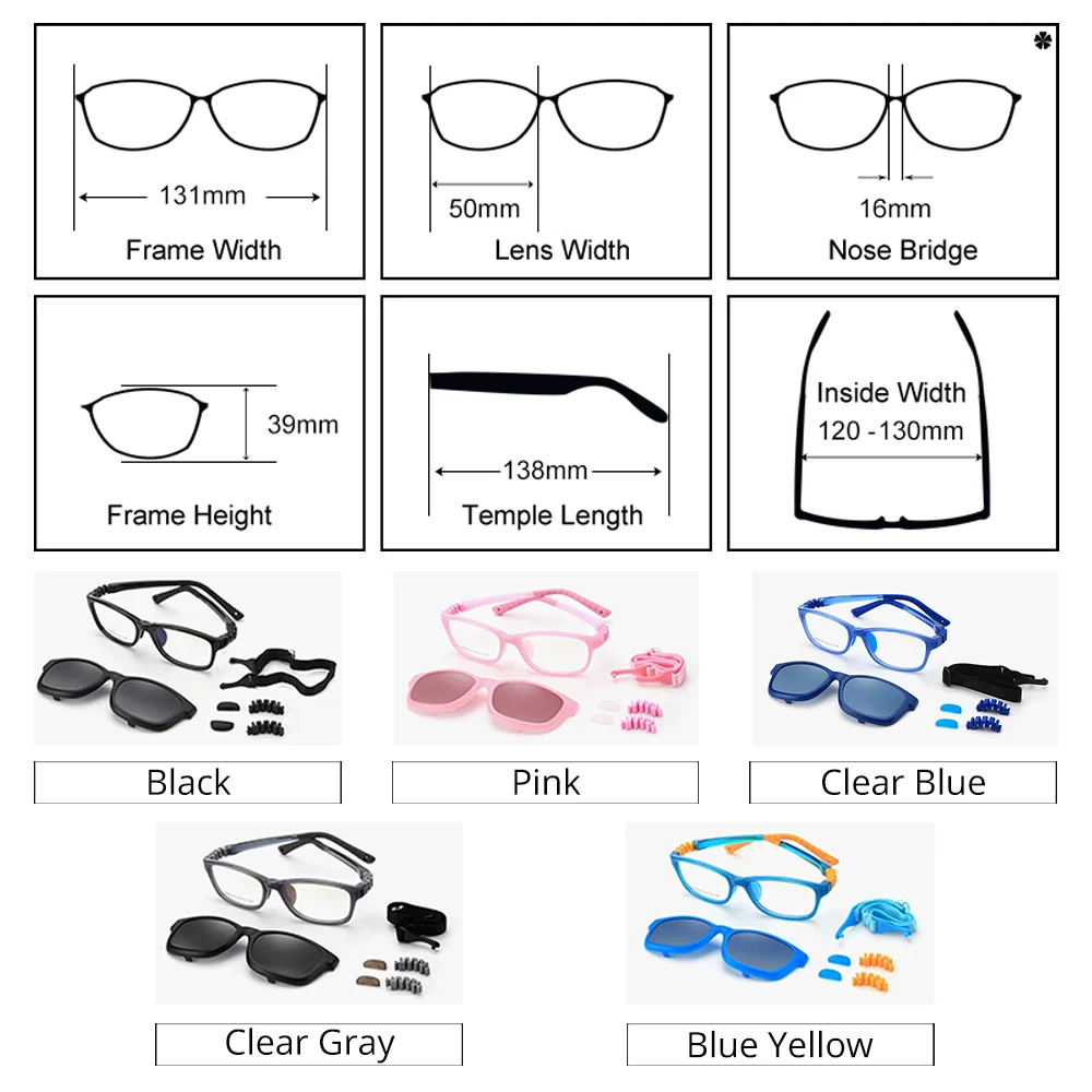 Ralferty 2 In 1 Kids Sunglasses Polarized Clips On Glasses Child 0 Diopter Prescription Optic Myopia Eyewear Frame Glasses Chain