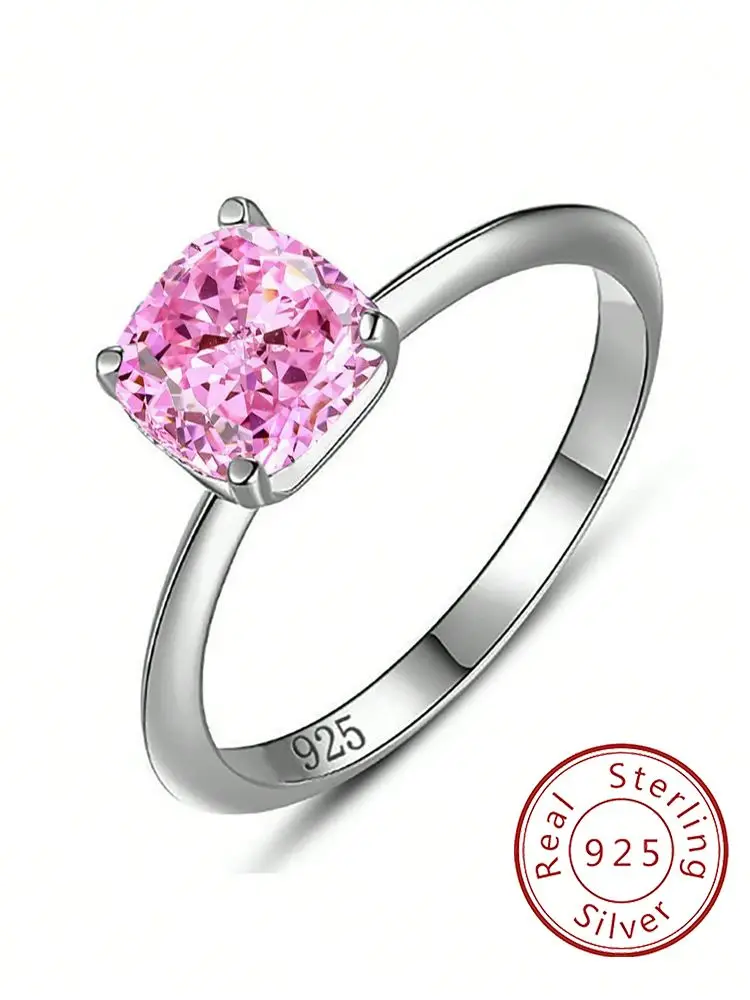 925 Sterling Silber Einfachheit Mode Rosa Quadrat Zirkon Ring Für Frauen, Verlobung, Hochzeit Luxus Hohe Qualität Edlen Schmuck ﻿