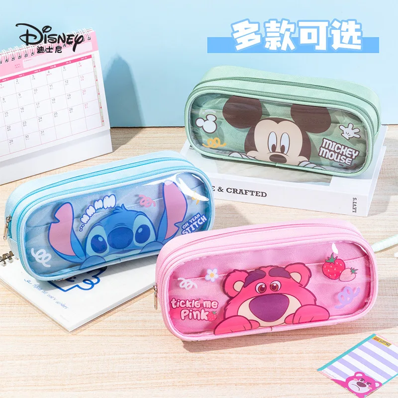 Disney Stitch Transparent Pencil Case Cute Double-layer Large Capacity Multi-functional Pencil Case for Student School Supplies