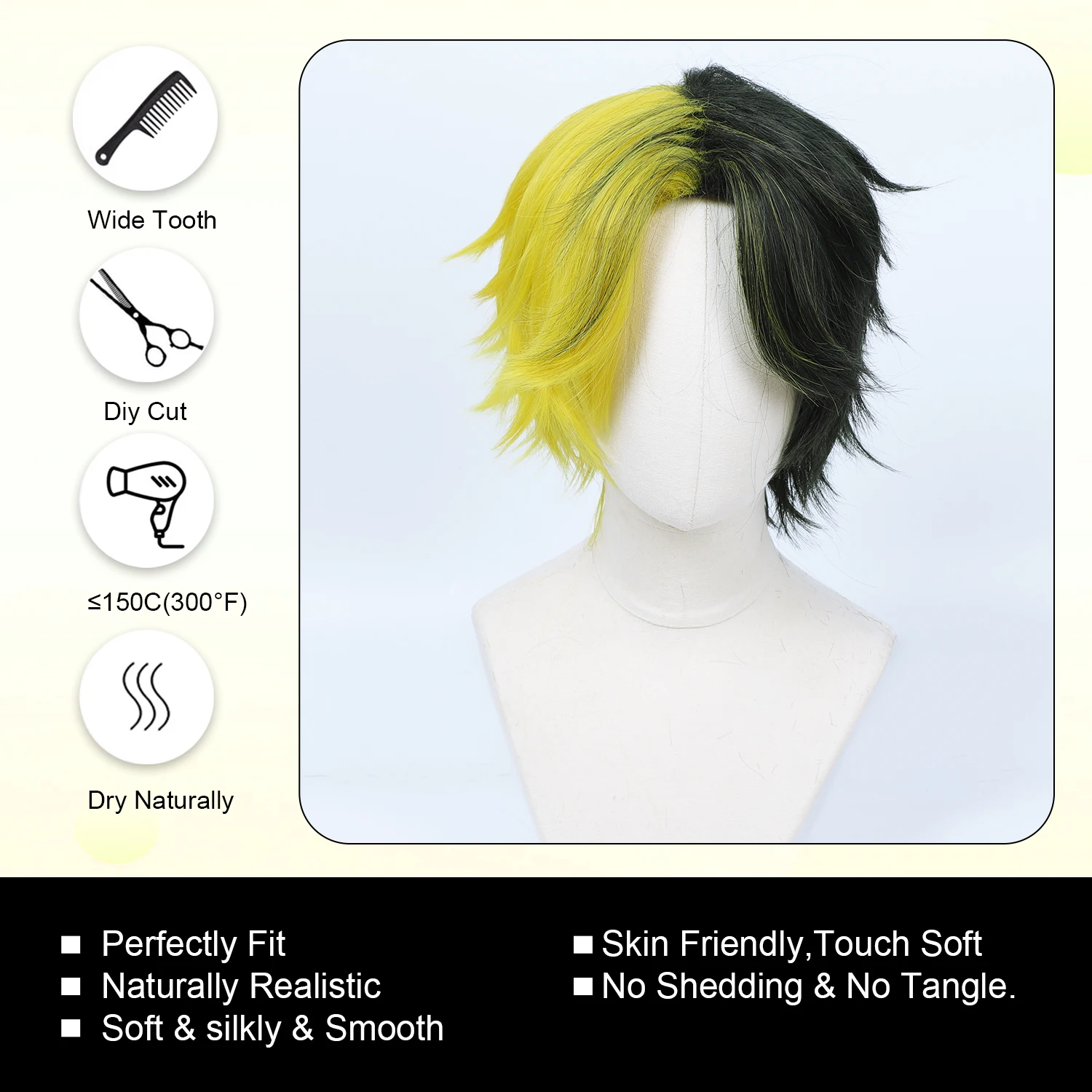 Cosplay Wig Mashle: Magic and Muscles Anime Wig Rayne Ames Anime Game Role-Play Wig Short Dark-green and Yellow Ombre Synthetic view 5