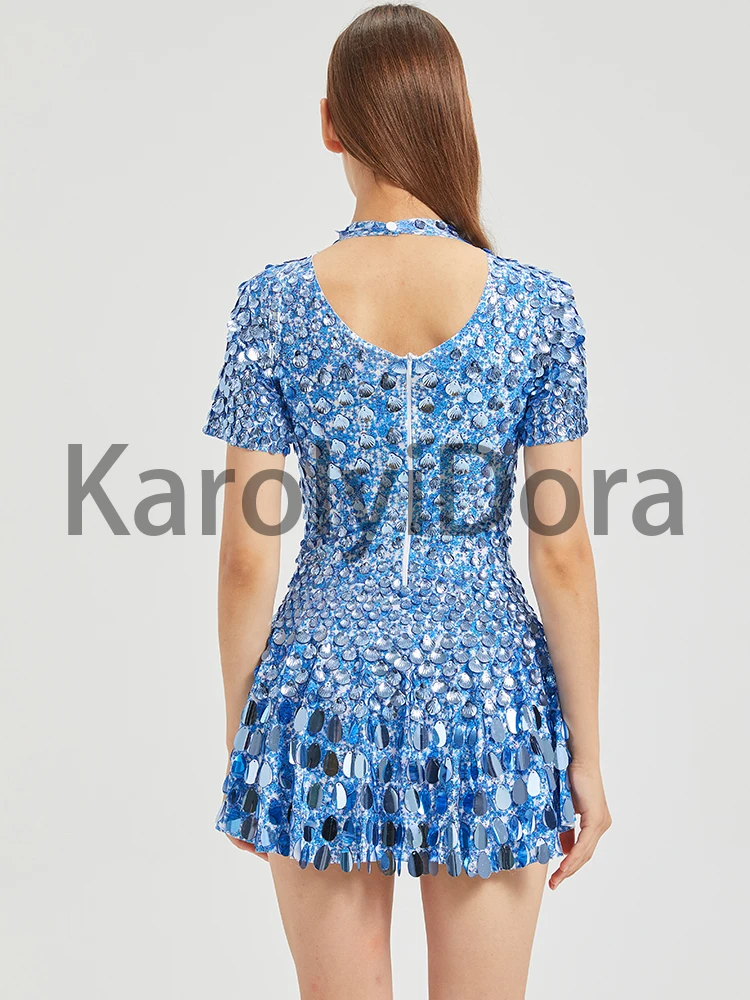 XXXL Sexy Lake Blue Shell Sequins Mini Dress Nightclub Dance High Quality Performance Clothing Bodysuit Birthday Red Dresses