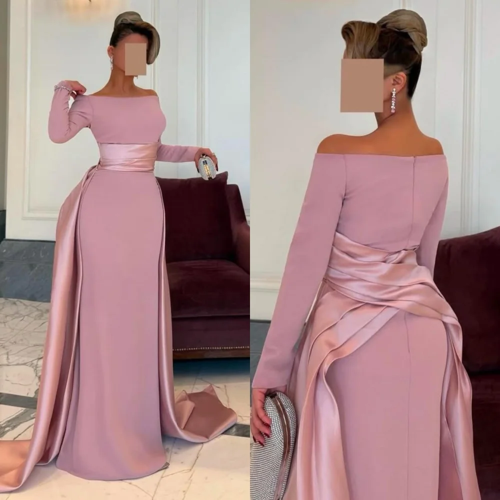 

Customized Fashion Jersey Pleat Straight Off-the-shoulder Long Dresses Bespoke Occasion Party Formal High Quality