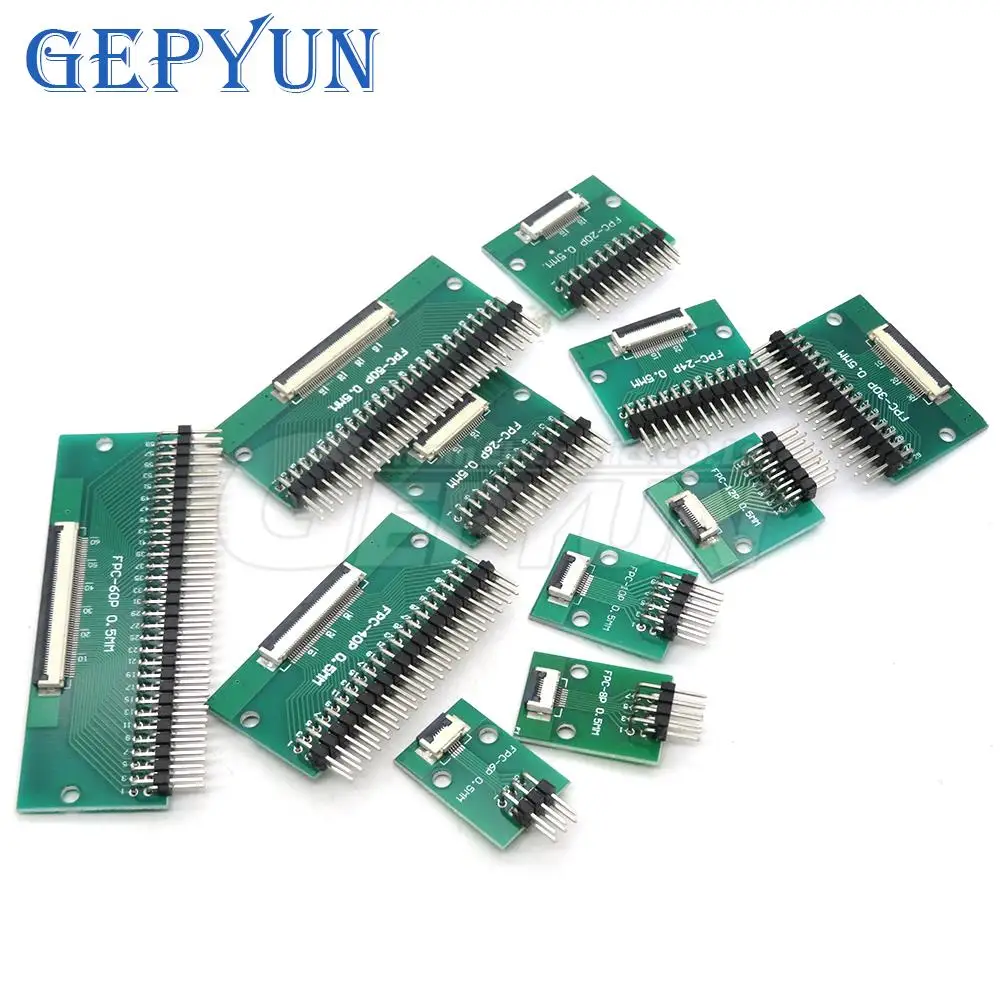 FPC FFC Adapter Board 0.5mm 1.0mm To 2.54mm Connector Straight Needle And Curved Pin 6 8 10 12 20 24 26 30 34 40 50 60 80 Pin