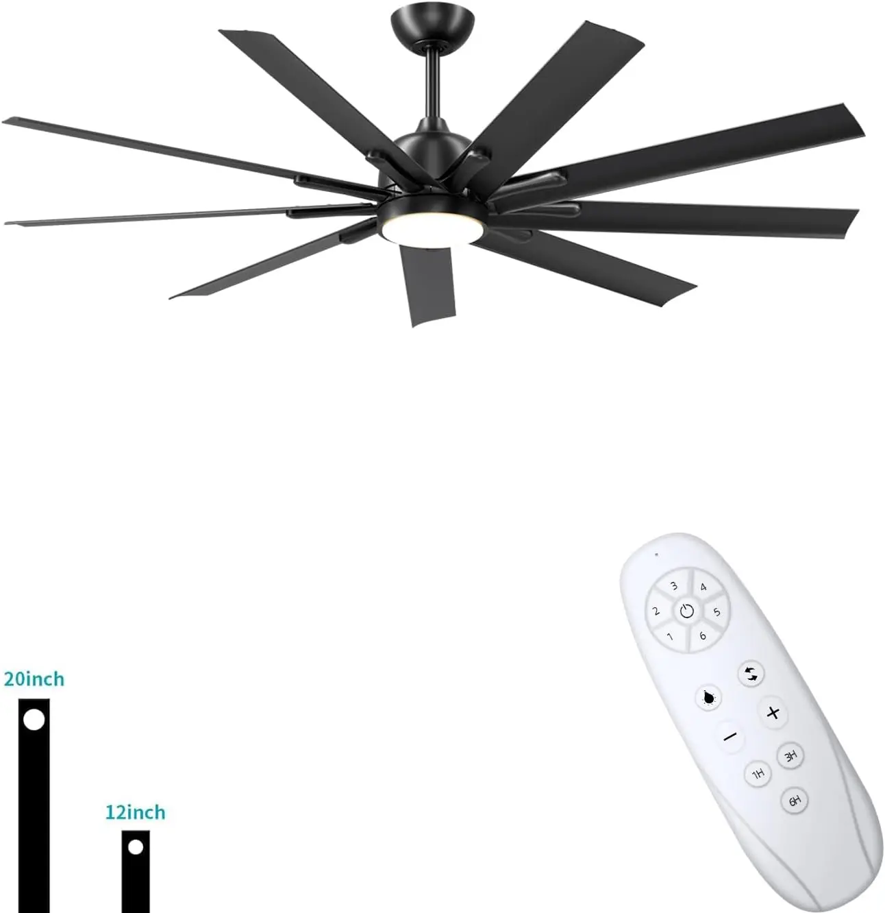 CJOY 72 inch Ceiling Fan with Light, Aluminum Black Ceiling Fans with Remote Control, 6-Speed, 9 Blades Reversible DC Motor, 3 D