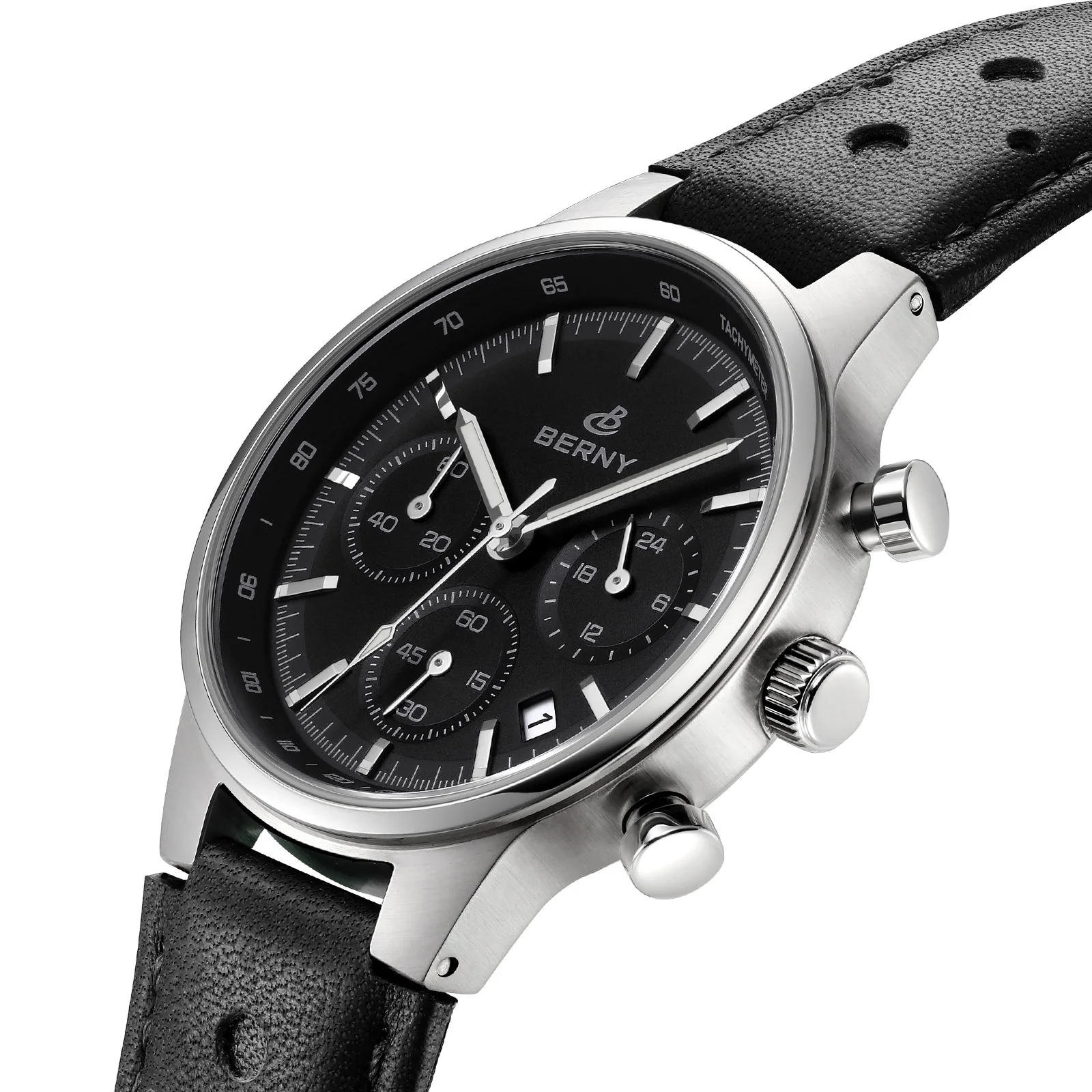 BERNY Chronograph Men's Watches Top Sports Top Quality Luxury Quartz Watch For Men Waterproof Sapphire Retro Leather Men Watch