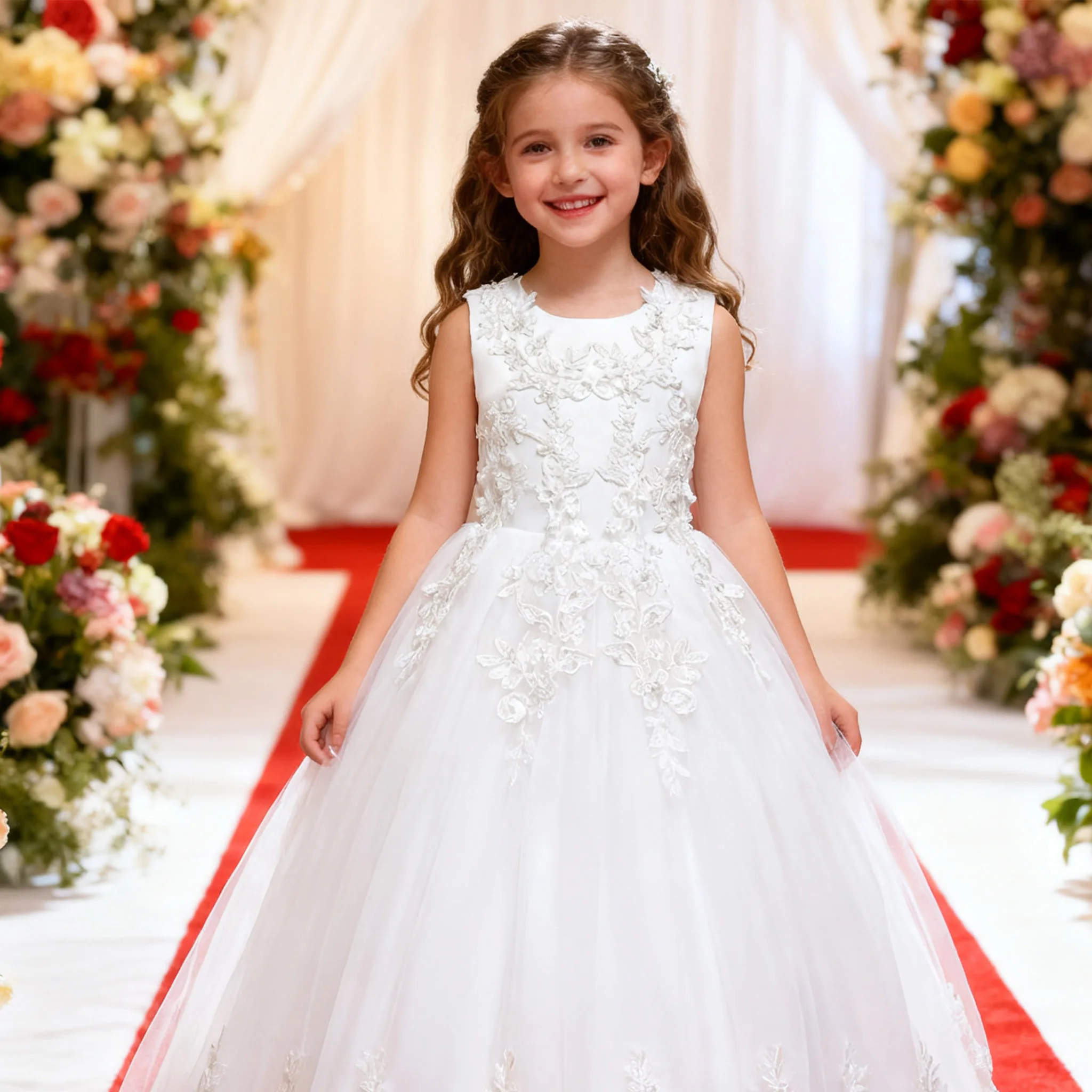 

teenage Girls Lace Bridesmaid Dress Flower Kid Wedding Elegant Ball Gown Princess Pageant Evening Long Dresses Formal Vestidoes