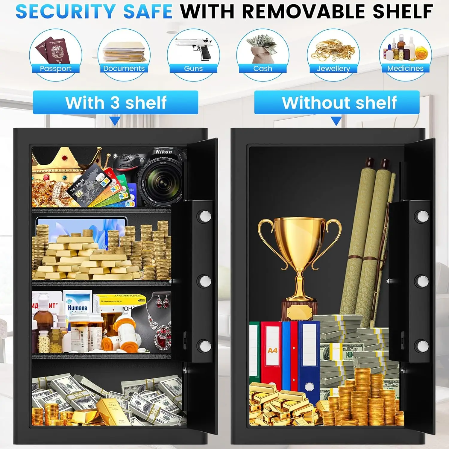 6.0 Cuft Large Fireproof Safe Box, Home Safes Water and Fireproof, Digital Security Safes with Programmable Keypad Keys, Smart A