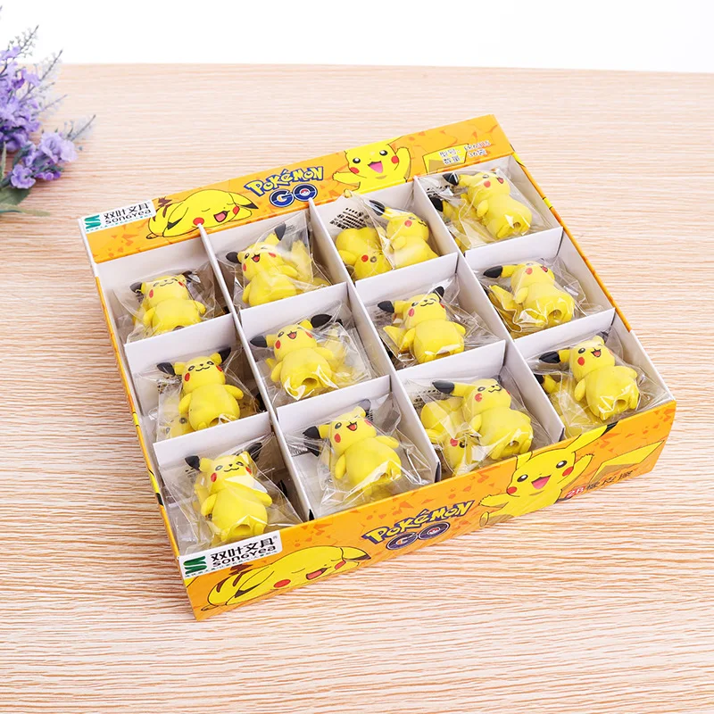 

New model Pikachu Eraser Cartoon Anime Figure Pikachu Student School Stationery Supplies For Children 3d Erasers Toys Birthday G