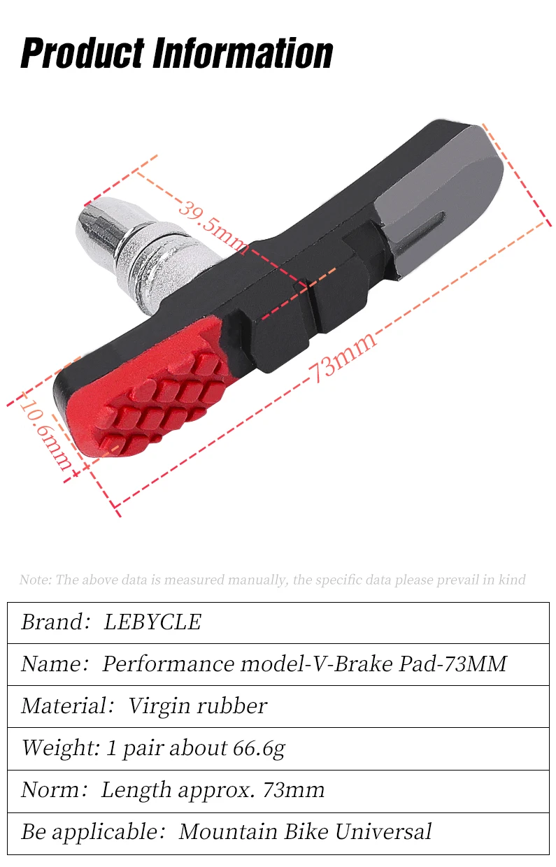 LEBYCLE MTB Rennrad V-Brake-Bremsbeläge Fahrrad-Bremsbacken 70mm 73mm Gewinde für Linealzugbremsen Alle Wetterbedingungen Geräuscharm – Detail 8