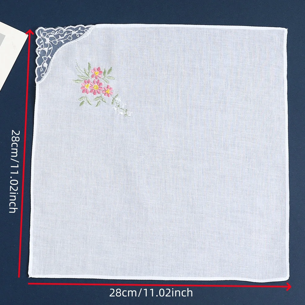 12 Pack of Women's Elegant Lace Embroidered Handkerchiefs, Pure Cotton Handkerchiefs, Thin and Soft, Wedding Season Bridal