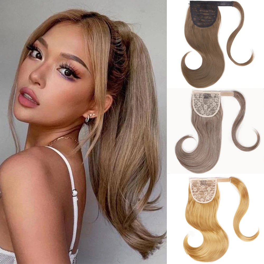 

AZQUEEN Synthetic Bounce Straight Wrap Around Clip In Ponytail Hair Extension 18Inch Brown Heat Resistant Horsetail For Women