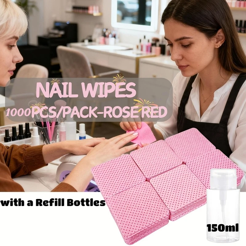 

1000pcs Nail Polish Remover Wipes Lint-Free Nail Cleaning Pad for Removing Gel Polishing with A Empty Distribution Bottle