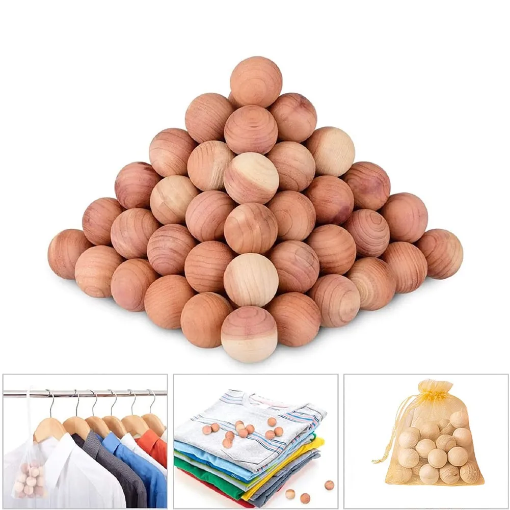 60-Piece Natural Cedar Wood Balls Camphor Wood Balls Moth Repellent For Drawers Storage Boxes Healthy Moisture-Proof