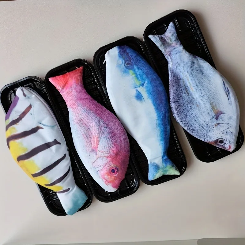 Fun and Novel Fish-Shaped Pencil Case, Fish-Shaped Stationery, Office and School Gifts, Cosmetic Storage Bag, Novelty Bag Fish-Shaped Handbag, Tiger Fish, Blue Fish, Pink Fish, Silver Fish