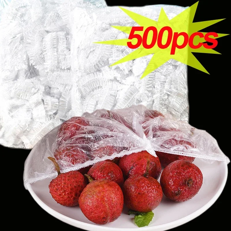 500/10pcs Disposable Plastic Wrap Tear-free Elastic Band Mouth Fresh-keeping Cover Bag Food-grade Household PE Set Vegetable Bag