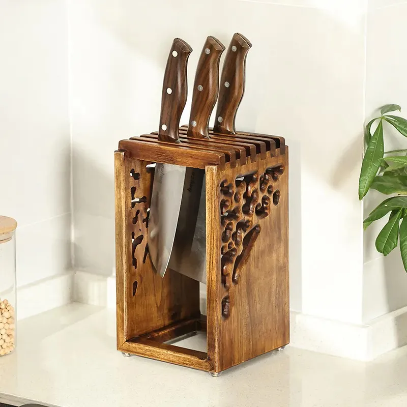 Wood Knife Holder Kitchen Knife Holder Knife Storage Rack Large Capacity Ventilation Mold Prevention Drainage Knife Holder ZI232