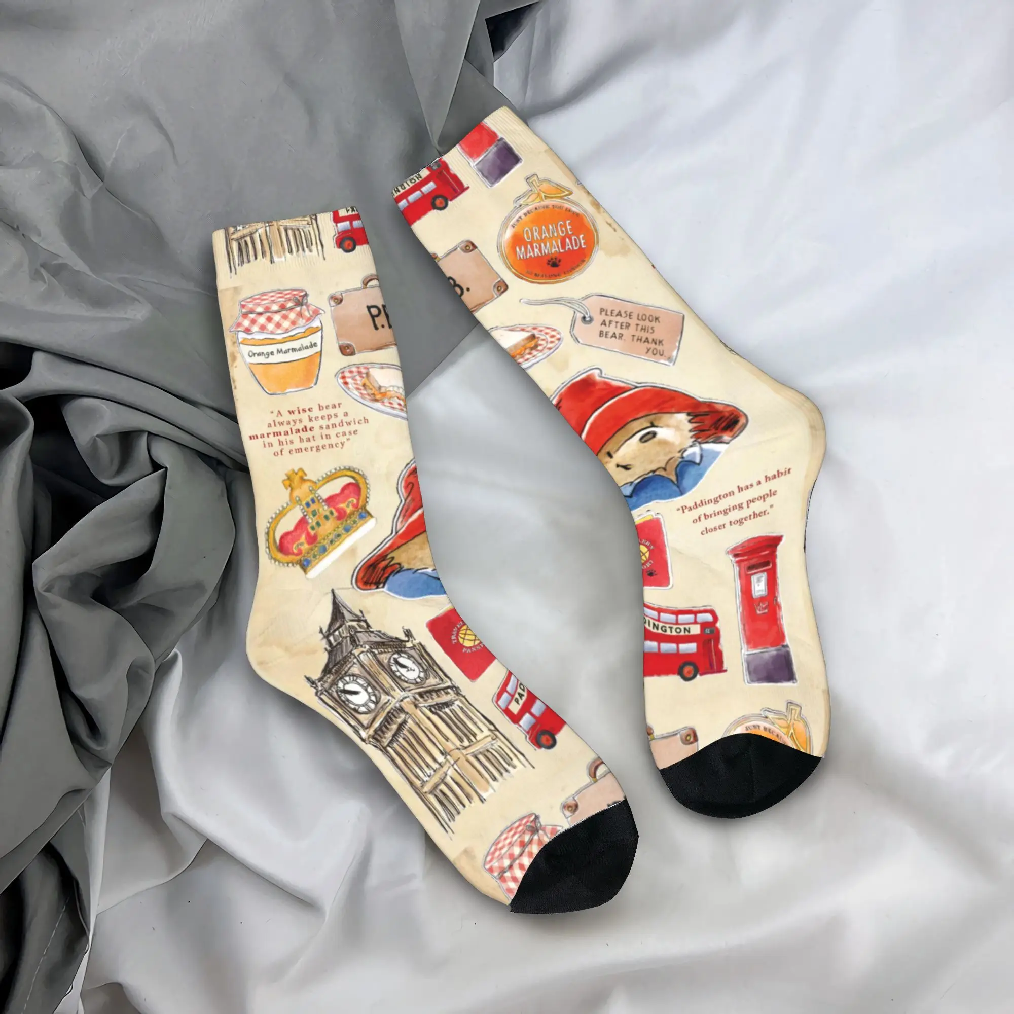 

Носки Paddington с коричневым медведем, кавайные противоскользящие чулки, мужские средние мягкие носки для бега, зимние носки с рисунком в стиле ретро