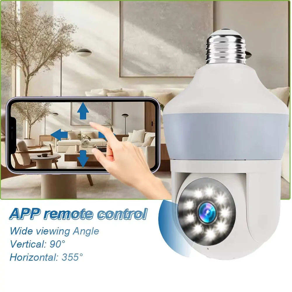 Tuya E27 Light Bulb Dual Screen WiFi Camera 5MP Indoor 5x Zoom PTZ Security Camera IR Color Night Vision Wireless Surveillance