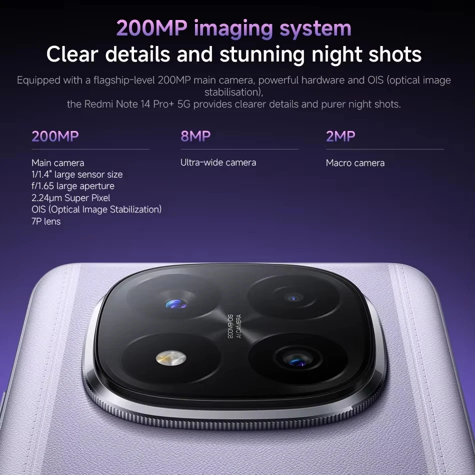 【العلامة التجارية】 هاتف Xiaomi Redmi Note 14 Pro+ 5G الذكي كاميرا AI بدقة 200 ميجابكسل سنابدراجون ®   شاشة 7s Gen 3 120W HyperCharge 6.67 AMOLED