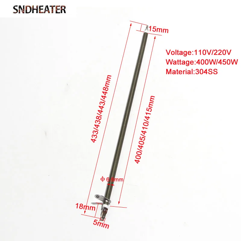 SNDHEATER Electric Oven Heater Tube 6.6mm*433/438/443/448mm 110V/220V 450W BBQ Air Heating Elements Green 304SS Pipe 2pcs/lot