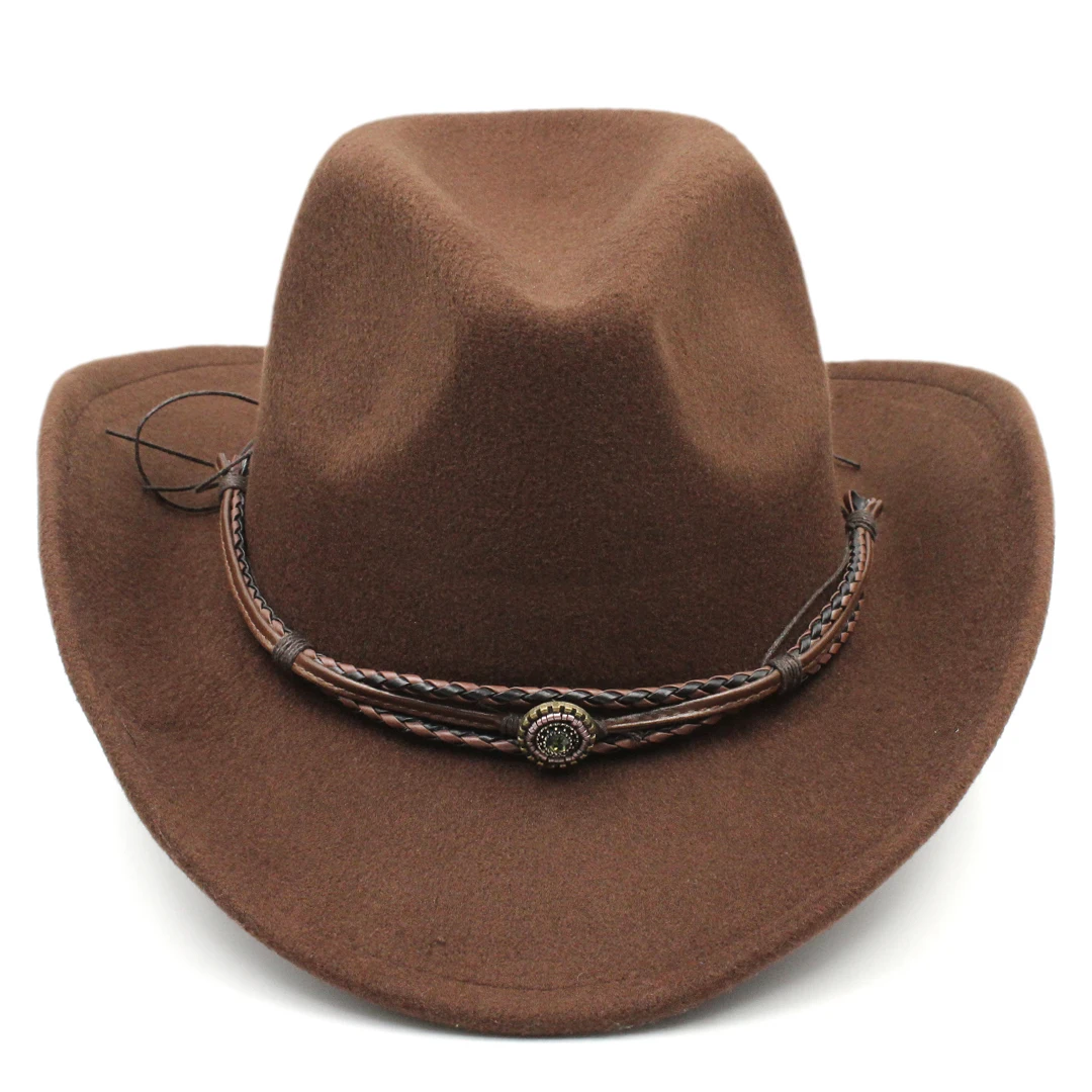 Western Cowboy Hat Fedora Cap with Leahter Cord for Women Men Masquerade Party Costume