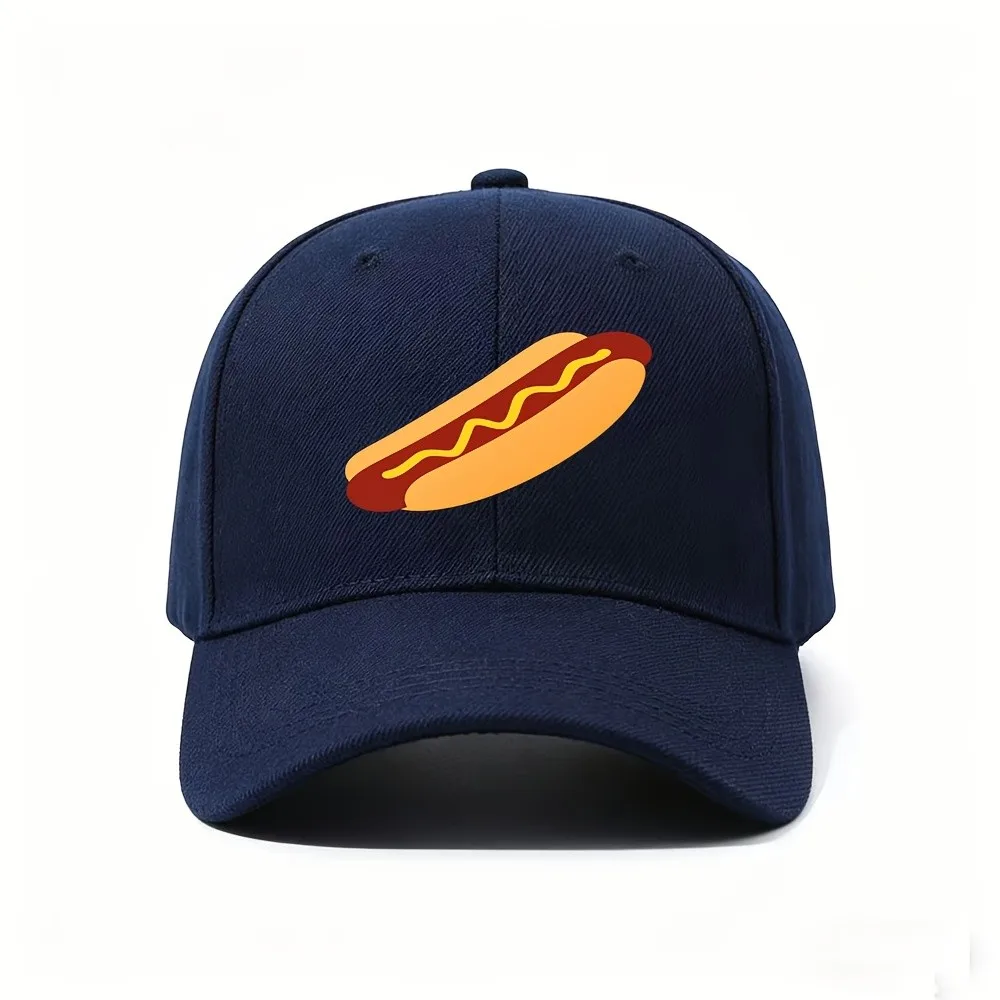 1pc Hot Dog Graphic Baseball Cap, Adjustable Casual Food Lover Hat, Fun Gift for BBQ Fast Food Fans, Unisex Summer Trucker Cap