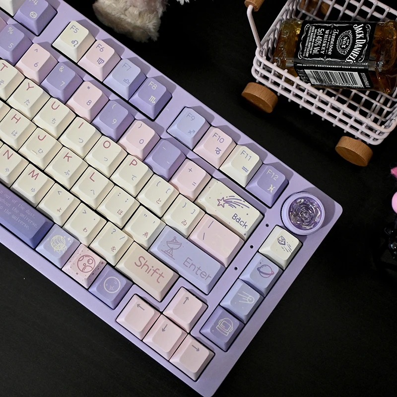 Melkpaarse Keycap Droom Sterrenhemel Cherry Schattige Eenvoudige Pbt Sublimatie Mechanische Toetsenbord Starry Planet Keycap 133/141 Toetsen