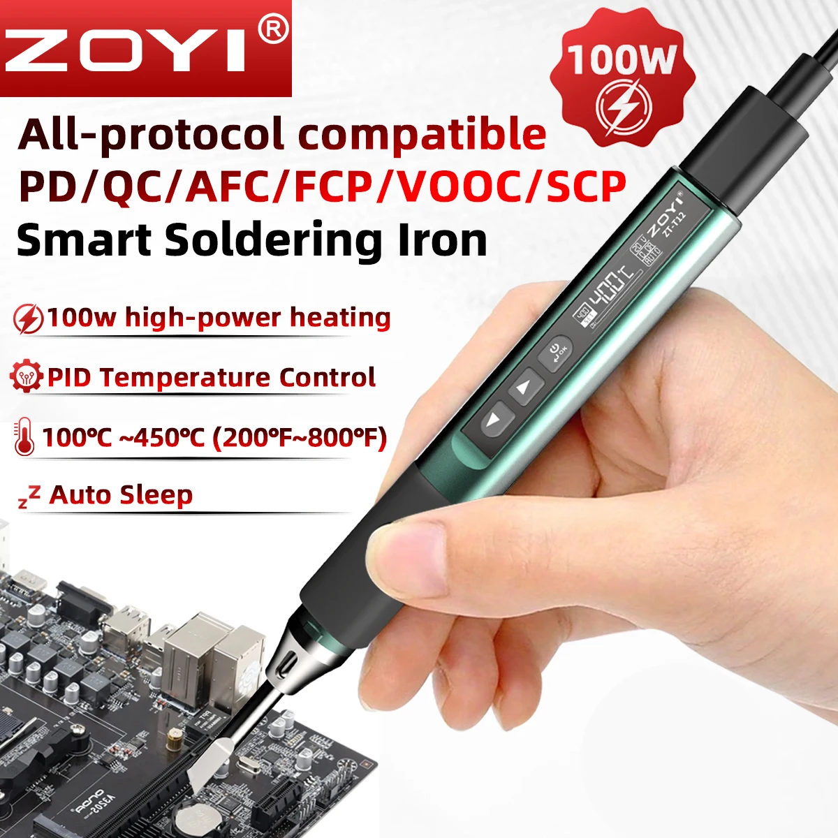 ZOYI ZT-T12 Multi-Protocol Smart Constant Temp Portable Soldering Iron High Power 100W Home Small Repair Welding Tool