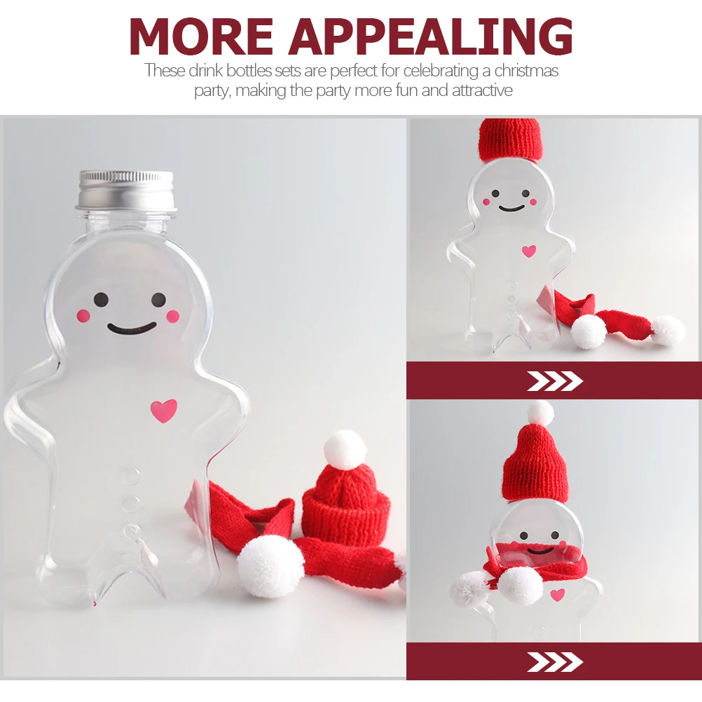

3 set Gingerbread Man Drink Bottles 500Ml Clear Pet Christmas Beverage Containers Reusable Plastic Juice Bottles Caps For Party