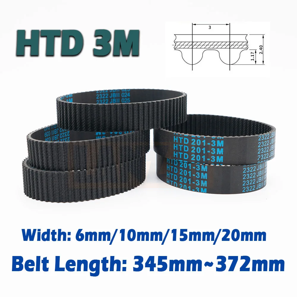 

HTD3M Length 345~372mm Rubber Closed Loop Timing Belt Width 6/10/15/20mm Drive 345 348 351 354 357 360 363 366 369 372mm 3M CNC