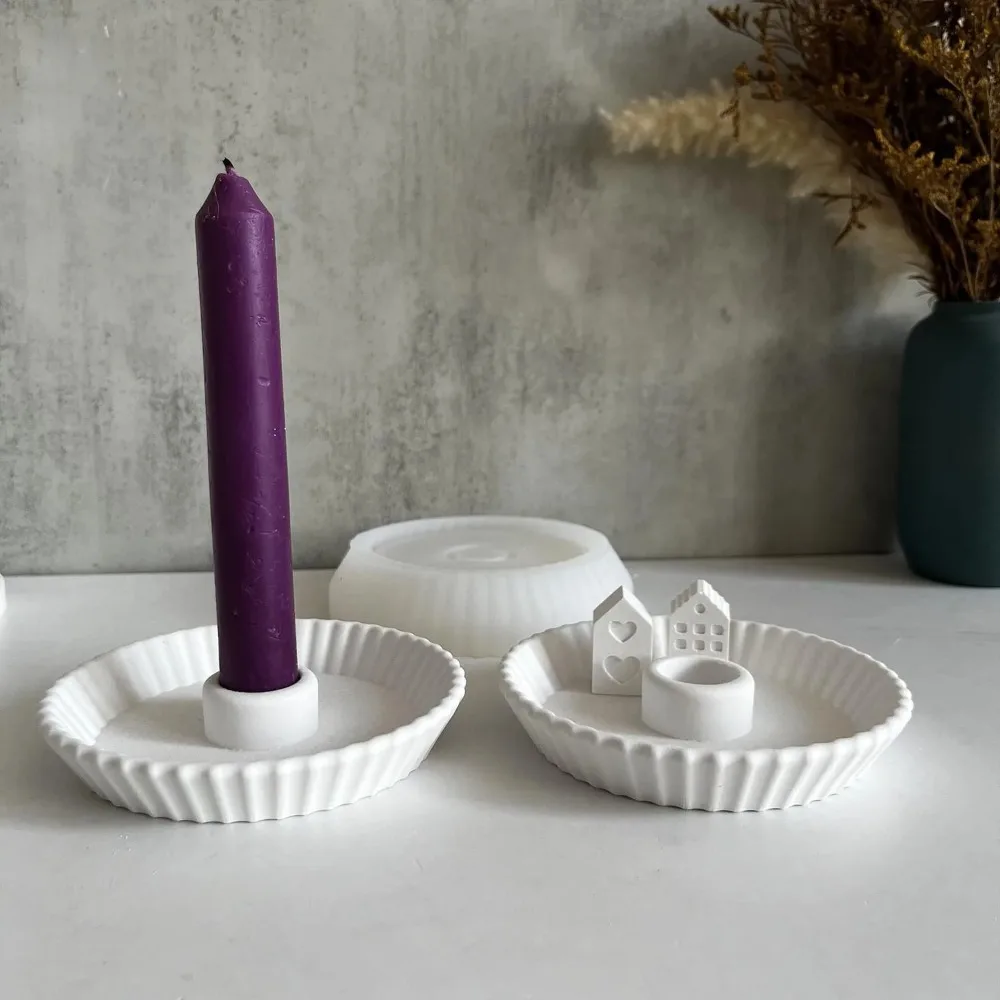 

Stripe Round Dish Candle Holder Silicone Molds DIY Candlestick Cement Plaster Mould Storage Tray Plate Epoxy Resin Mold