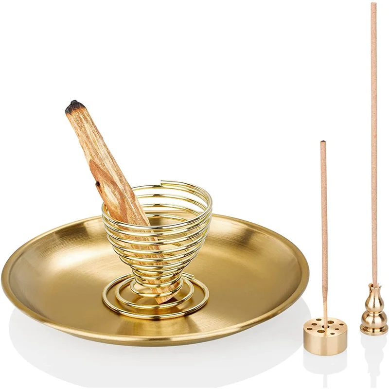 4Pcs Burner, Incense Holder for Incense Sticks/Coil Incense/Incense Cones, Brass Ash Catcher for Meditation Yoga Room