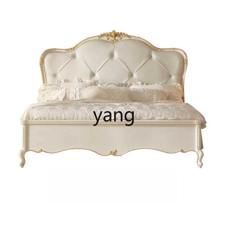 

LTT French pastoral retro style leather solid wood bed European carved villa large flat master bed