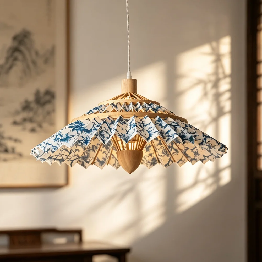 Blue and white porcelain Bamboo Umbrella pendant light tatami creative teahouse droplamp restaurant