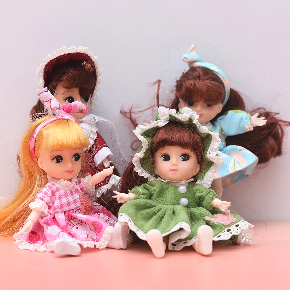 12cm ob11 dolls full set cute min BJD Doll  Joint Dolls Long Hair Blue Eyes bjd Toy Little Girl Dress Up Toys Girls Gift