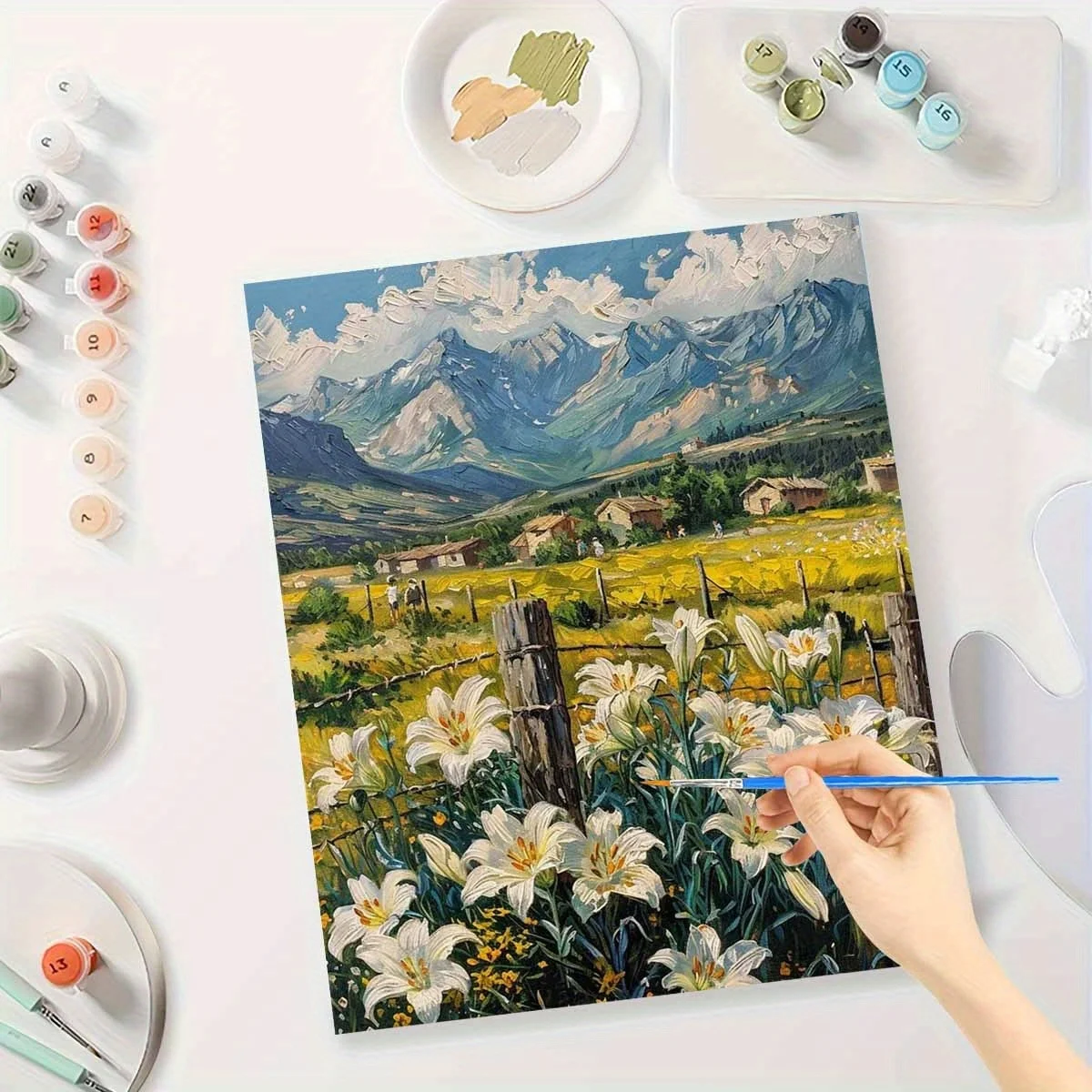 Professional Art Use Adult Beginner Paint by Numbers Set, Canvas Painting Kits for Gifts, Stunning Countryside Oil Painting Kit,