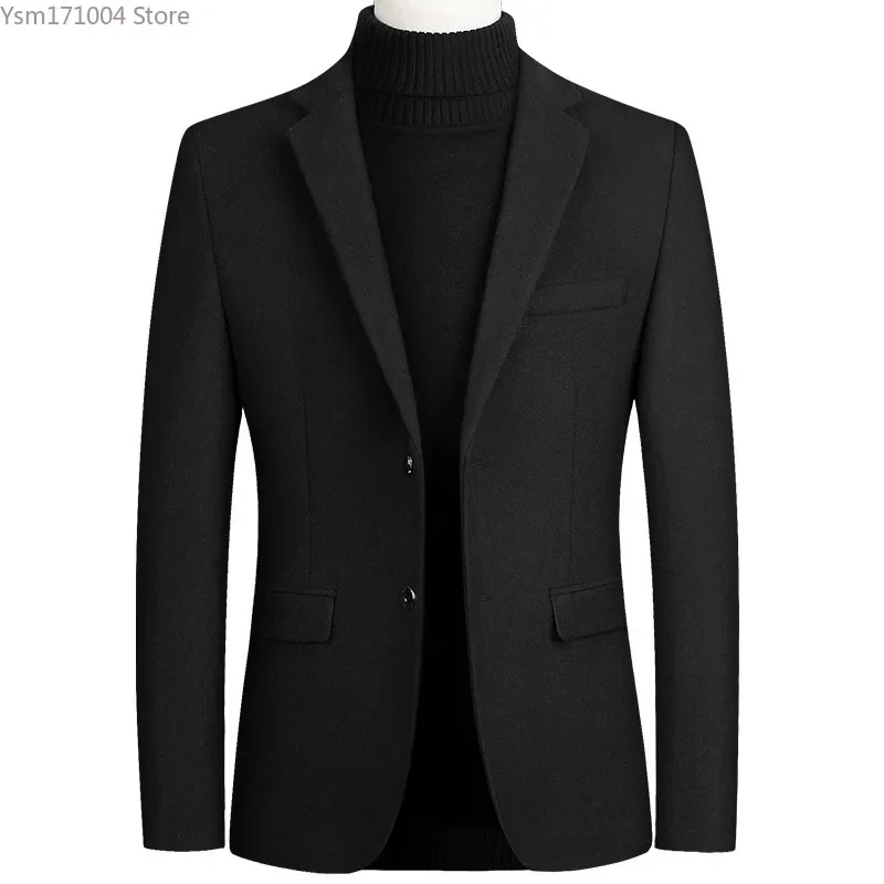 Winter Mens Wool Coat Single Breasted Solid Color Lapel Slim Fitting Blazer Jacket Business Casual Men Suit Jackets Men Clothing