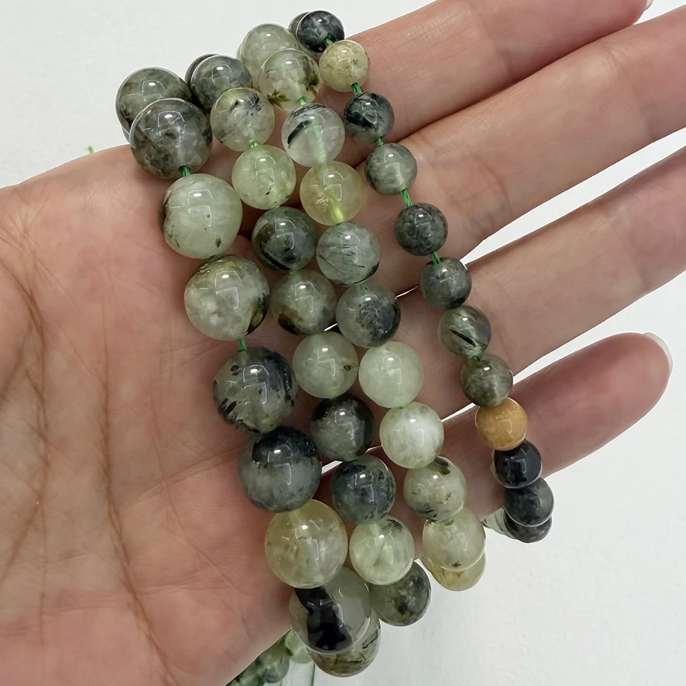 Genuine Semi-precious Natural B Quality Mixed Green Prehnite Stone Round Loose Beads 6 8 10mm For Jewelry Making DIY
