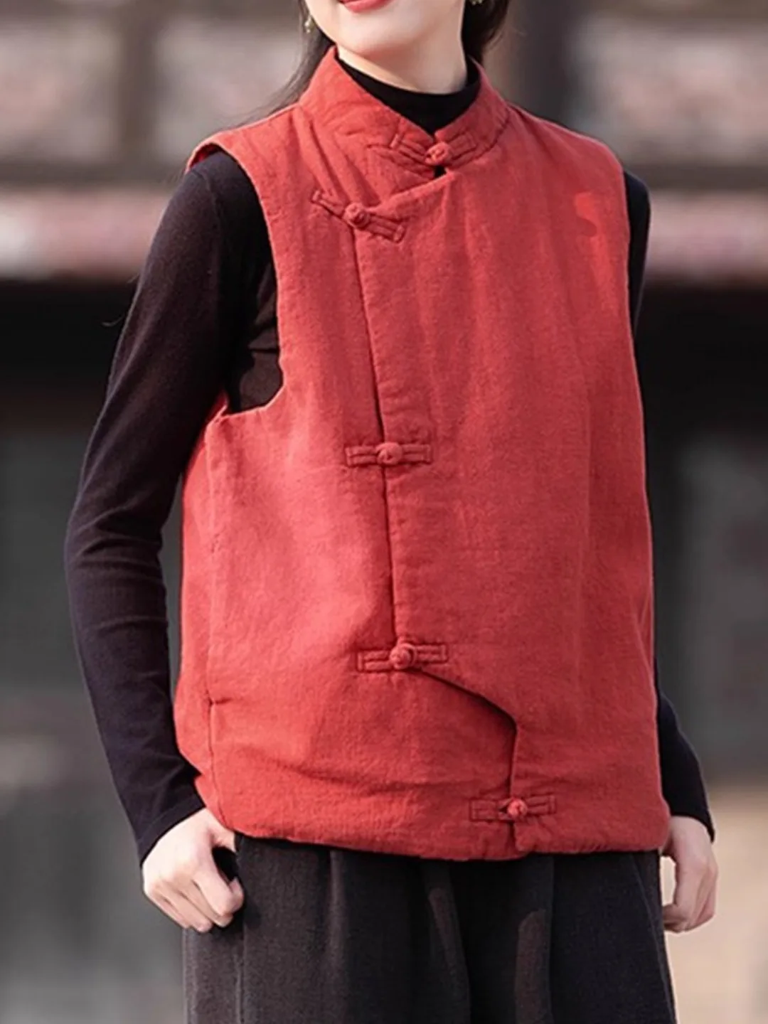

Женский хлопковый льняной жилет, новинка зимы, утепленный топ на пуговицах, черный топ в стиле ретро, китайское пальто-конфет