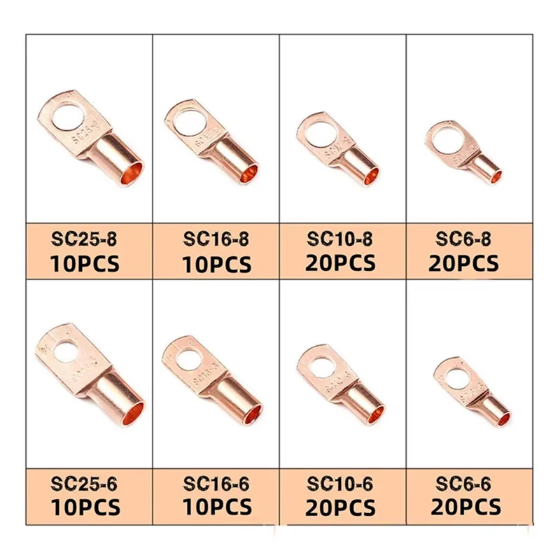 

A69e260pcs Подглядывающая медная трубчатая клемма SC Клемма для проводки Комбинация термоусадочной трубки с медным носом