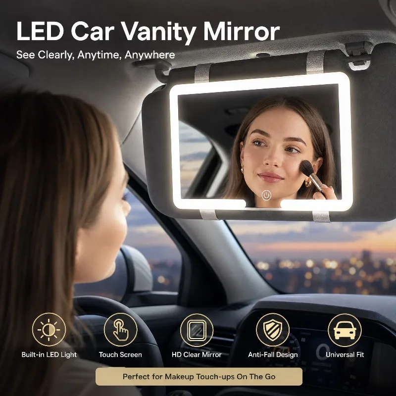 Car Vanity Mirror HD Shatterproof Sun Visor Plate Three Gear Adjustment Dimmable Touchscreen Auto Interior Rear Mirror Makeup