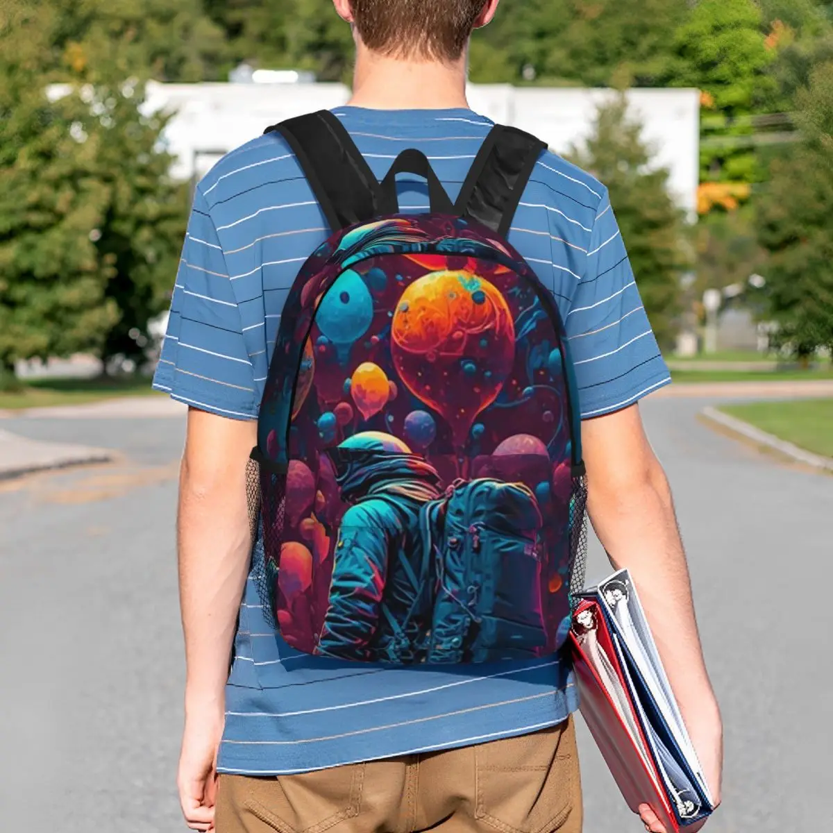 Astronaut Walking In Space Graffiti Backpack Student BookBag Children School Bag Computer Shoulder Bags for Men Women