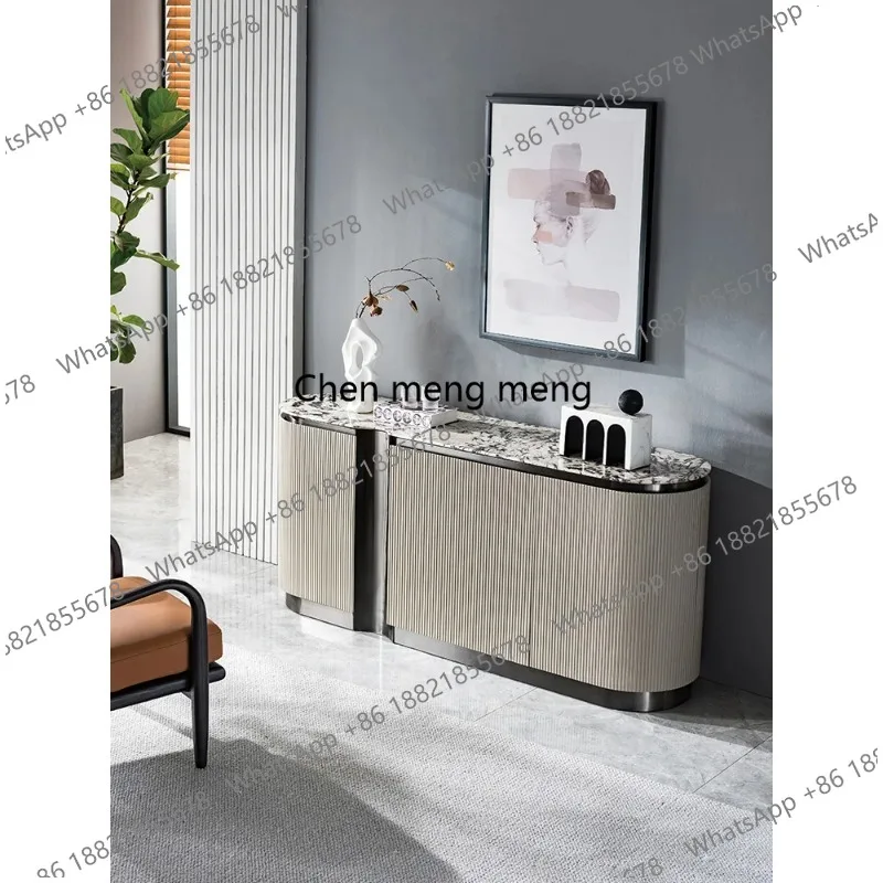Italian light luxury natural marble noodle dining side cabinet, modern minimalist villa high-end solid wood locker