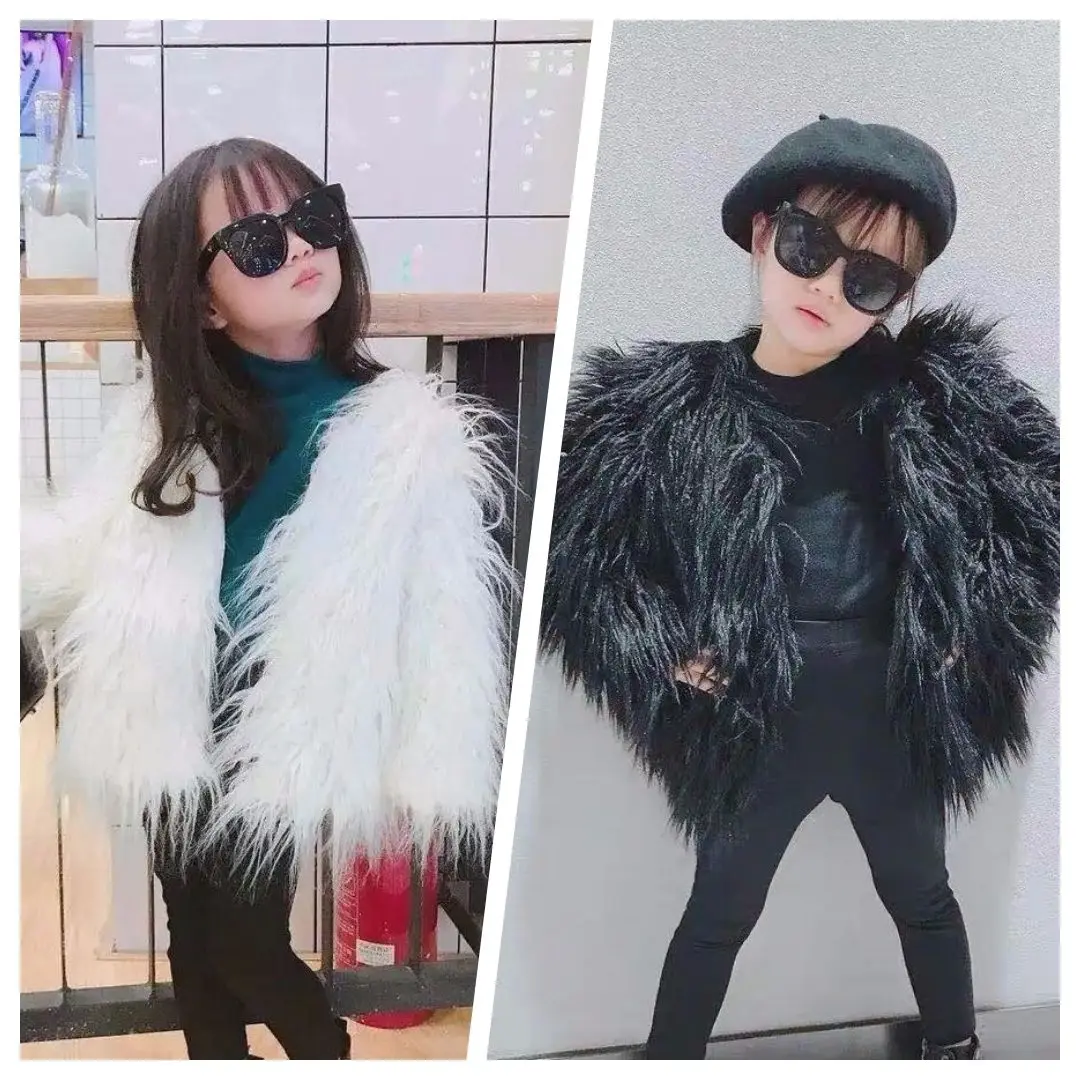 

Kids Girls Short Fox Fur Coat Winter Keep Warm Faux Raccoon Fur Cloak Jackets for Children's Clothes Outwear 2023 New T84